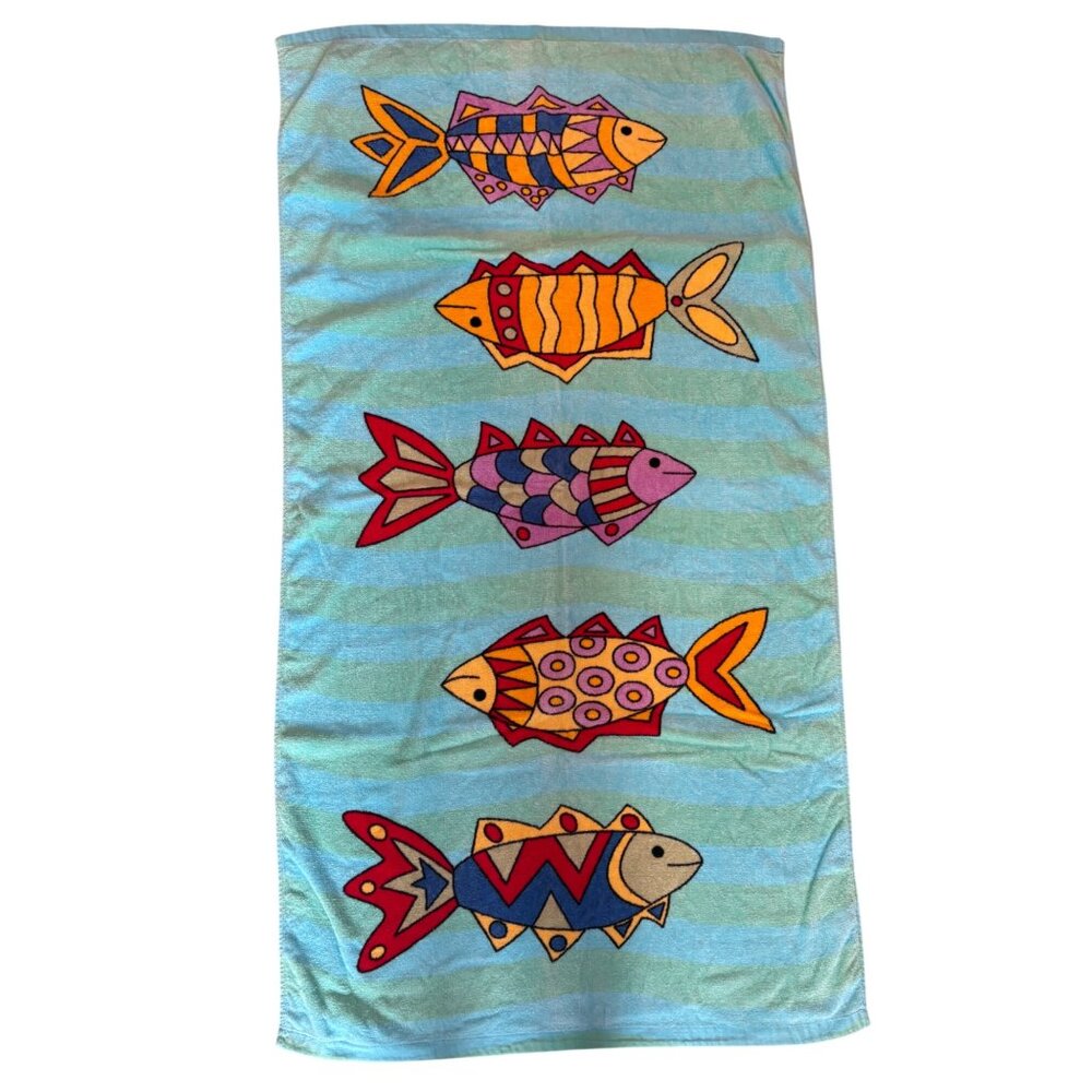 Colorful Fish Beach Towel Water‎ Blue Green 55” x30" Cotton Sultans Linens